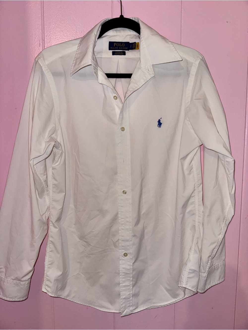 Ralph Lauren Men's White Dress Shirt with Blue Pony Logo